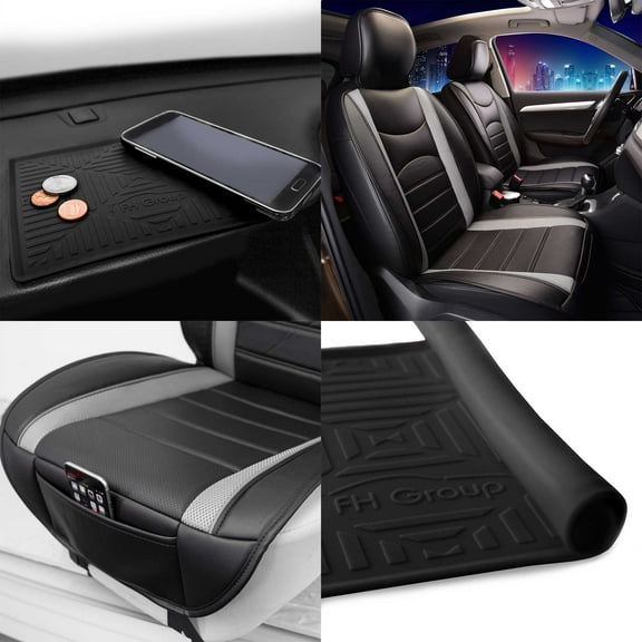 FH Group, Neoblend Leather Seat Front Bucket Cushion Pad Black w/Silicone Dash Pad