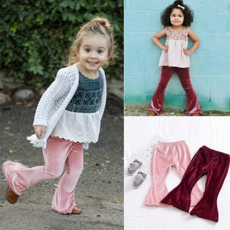 Infant Kids Baby Girl Bell Bottom Gold Velvet Pants Flare Trouser Clothes Autumn