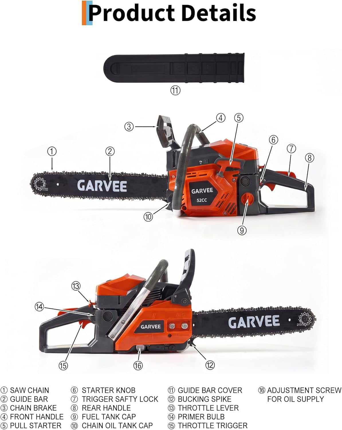 QinaQin 43cc Gas Powered Chainsaw,2-Stroke Engine with Quick Start & Ergonomic Non-Slip Handle for Efficient Wood Cutting,Orange