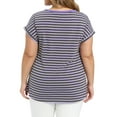 thumbnail image 2 of GRACE & GRANDEUR Women's Plus Size Summer Tops Striped Crew Neck T-Shirts Raglan Sleeve Casual Blouses 2X Purple, 2 of 3