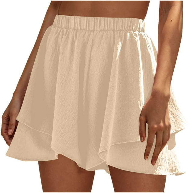 KIHOUT Short Skirt for Women Women's Summer High Waisted Solid Color Multi-layer Ruffled Fashion Shorts, Size S-2XL