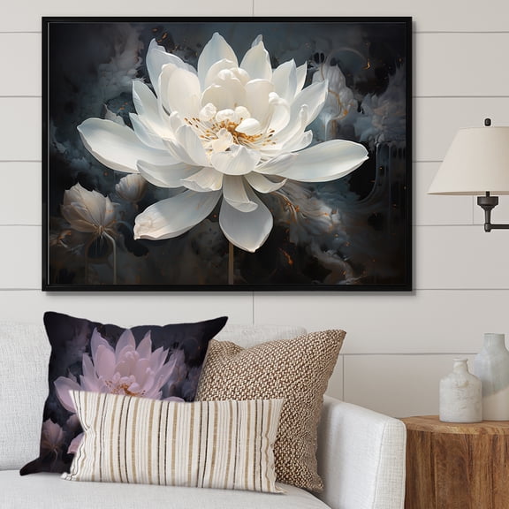 Designart "Serene Lotus Blossom" Lotus Floater Framed Wall Art Living Room
