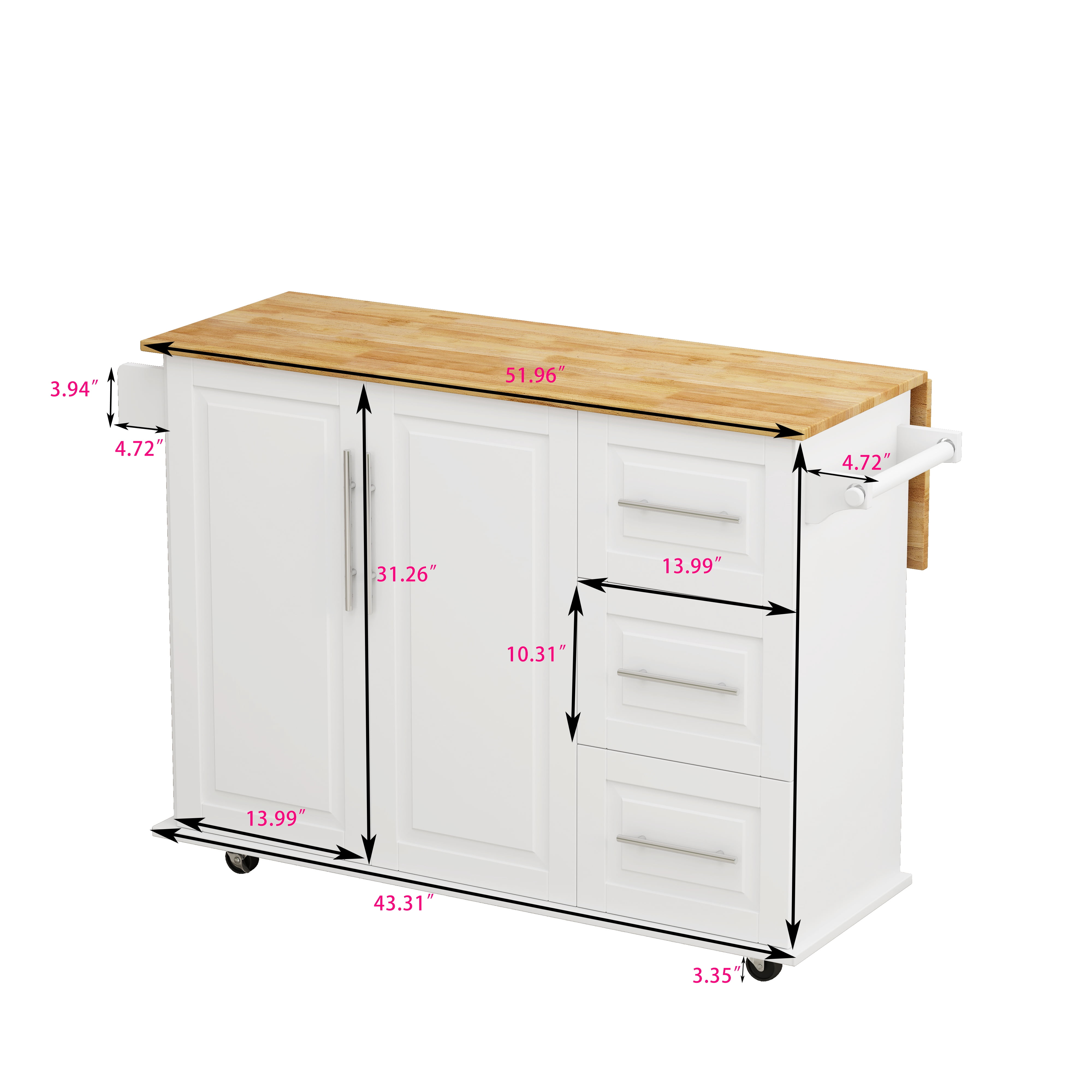 Kitchen Island Cart with 2 Door Cabinet and Three Drawers, 43.31 Inch Width with Spice Rack, Towel Rack