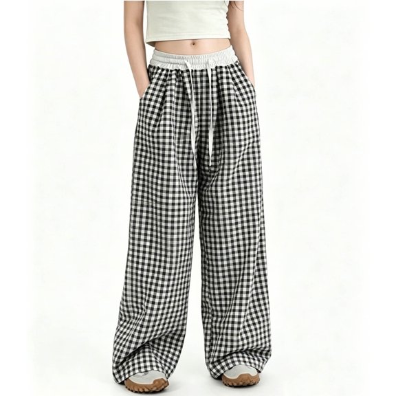 Iyufng Summer Girls' Checkered Drawstring Pants