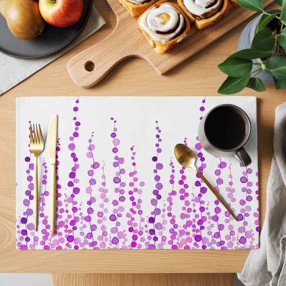 Purple Polka Dot Placemats Set of 6, Retro Abstract Art Watercolor Purple Heat Insulated Linen Place Mats, Washable Stain-Proof Table Mats for Dining Tables Holiday Decor 13x19 Inches