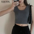 thumbnail image 2 of Women's Sleeveless Shirt Side Ruched Scoop Neck Basic Crop Tank Top, 2 of 5