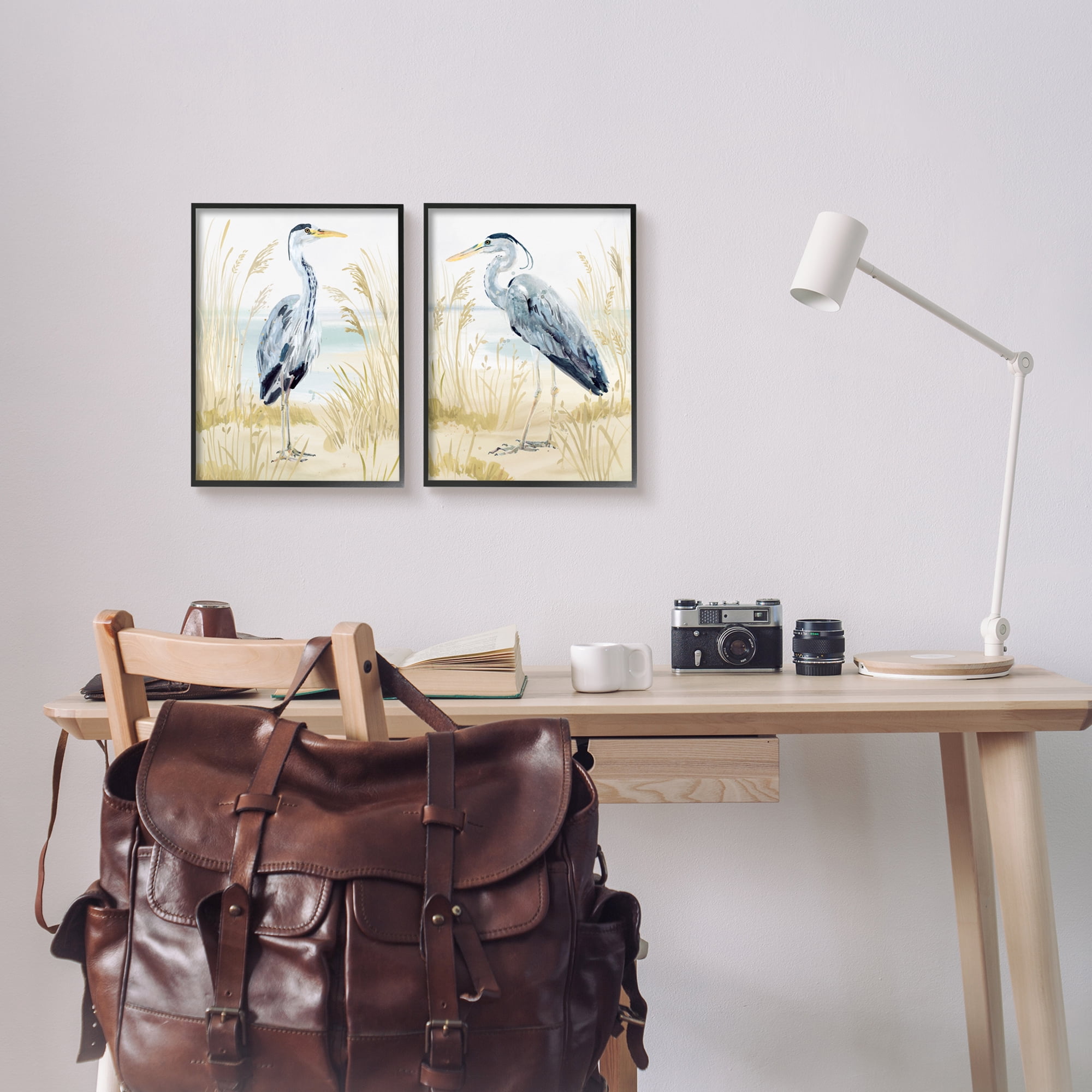 Stupell Industries Heron & Beach Reeds Animals & Insects Painting Black Framed Art Print Wall Art, 11 x 14