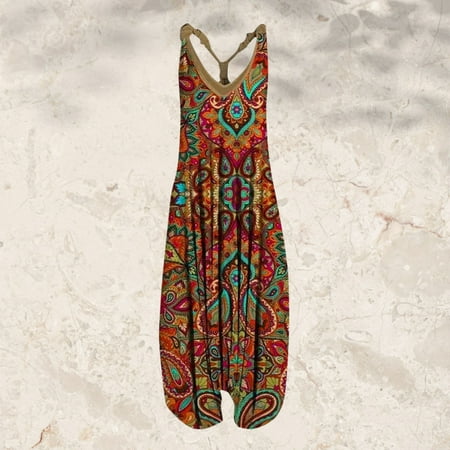 MITCOWBOY Body Suit  Womens Vintage Cashew Flowers Prints Straps V Neck Rompers Playsuit Jumpsuit  Long Sleeve Bodysuit  Overalls Women  Multicolor 5Xl (clearance)