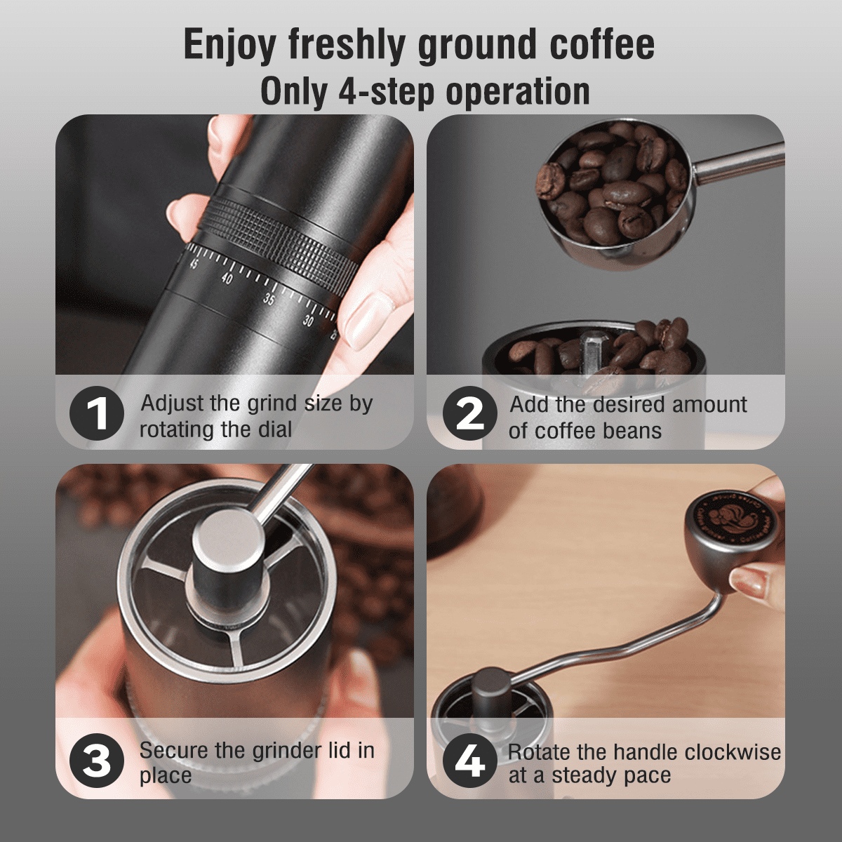 Manual Stainless Steel Coffee Grinder - 60 Adjustable Settings, Detachable Hand Crank, Portable Grinder for Espresso/French Press, Home & Travel Use