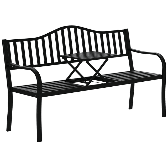 Outsunny Banc d'Extérieur avec Table Centrale Relevable, Causeuse de Patio, Noir
