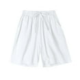 thumbnail image 4 of QUNYINEY Solid Women Shorts Casual Mid Rise Bermuda Shorts Elastic Waist Loose Cotton Linen Shorts, 4 of 5