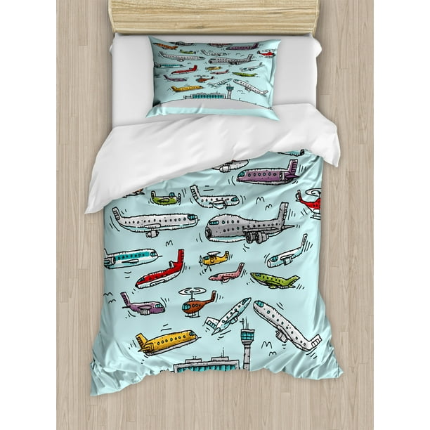 Airplane Duvet Cover Set Planes Fying In Air Aviation Love