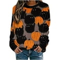 thumbnail image 1 of Chandail en Molleton Halloween pour Femmes Citrouille Chat Imprimé Manches Longues T-Shirt Décontracté Coupe Ample Col Rond Chandail Ample, 1 of 5