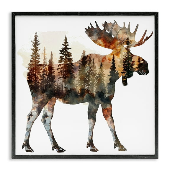 Stupell Industries Moose Forest Silhouette Animals Painting Black Framed Art Print Wall Art, 12 x 12