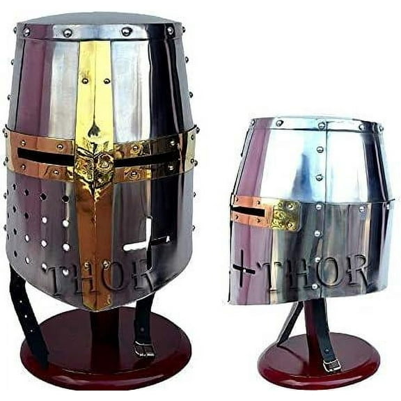 THOR INSTRUMENTS Medieval Knight Brass Templar Crusader Armour Helmet Wearable For Adult Costumes Rustic Vintage Home Decor Gifts