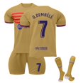 thumbnail image 1 of KEVCHE 2223 FC Barcelona Jersey Futbol 3 Piezas Set, Adultos Camiseta Barcelona Futbol Jersey Barcelona O.DEMBELE #7 Printed Futbol Jersey Soccer Shirt Shorts Socks Set, Away Game Marrón #7/M, 1 of 7