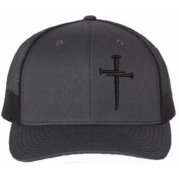 Jesus 3 Nail Cross Hat Christian Hats for Men Women Jesus 3 Nail Cross Richardson 112 Charcoal/Black Hat