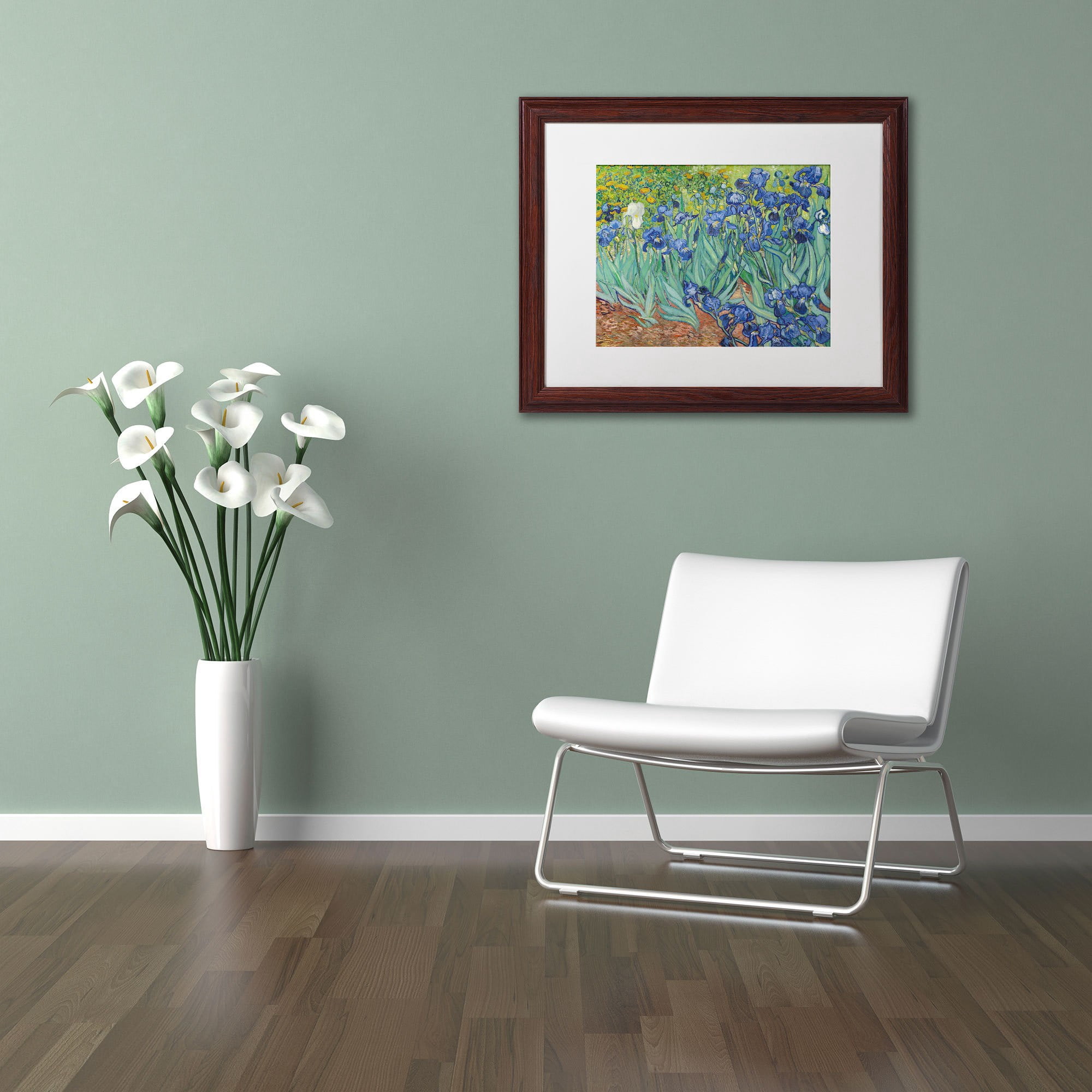 Trademark Fine Art "Irises, 1889" Canvas Art by Vincent van Gogh, White Matte, Wood Frame