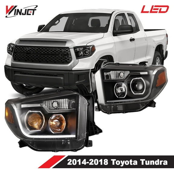 Winjet Projector Black/Clear Lens Headlights with LED Illuminating Bar DRL for 2014-2017 Toyota Tundra