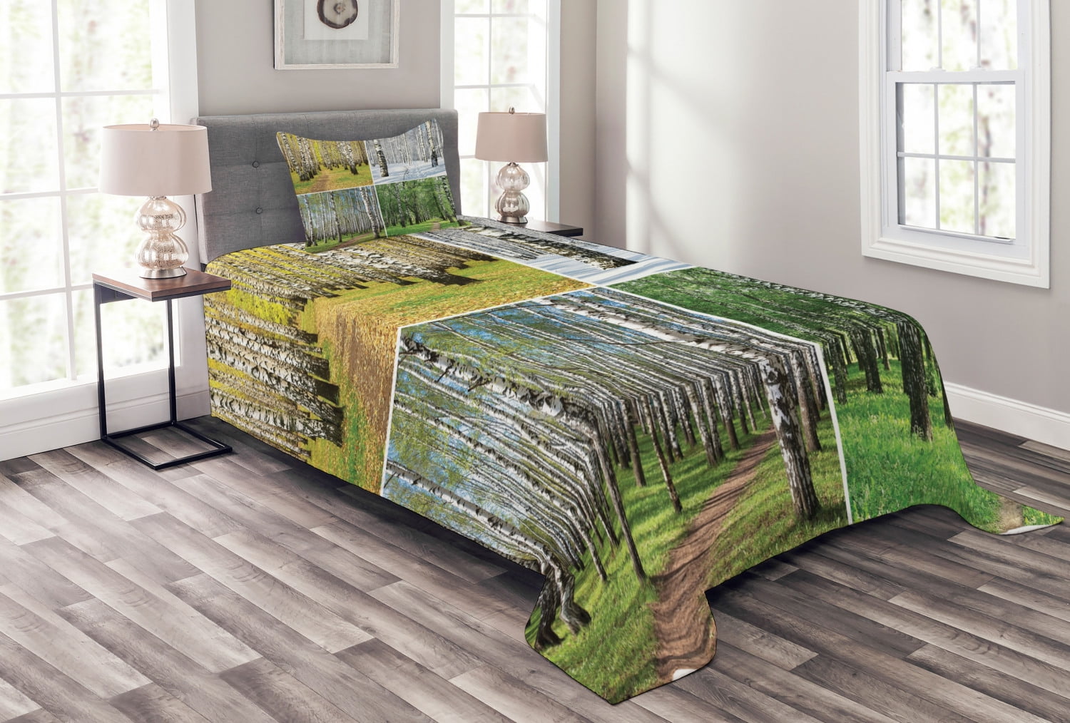 Tropical Jungle Trees Print Details about   Nature Quilted Coverlet & Pillow Shams Set 