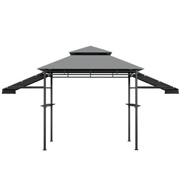 Resenkos 13.5 x 4 Feet Patio BBQ Grill Gazebo Canopy with Dual Side Awnings-Gray, Hardtop Roof for Garden,Backyard Shade