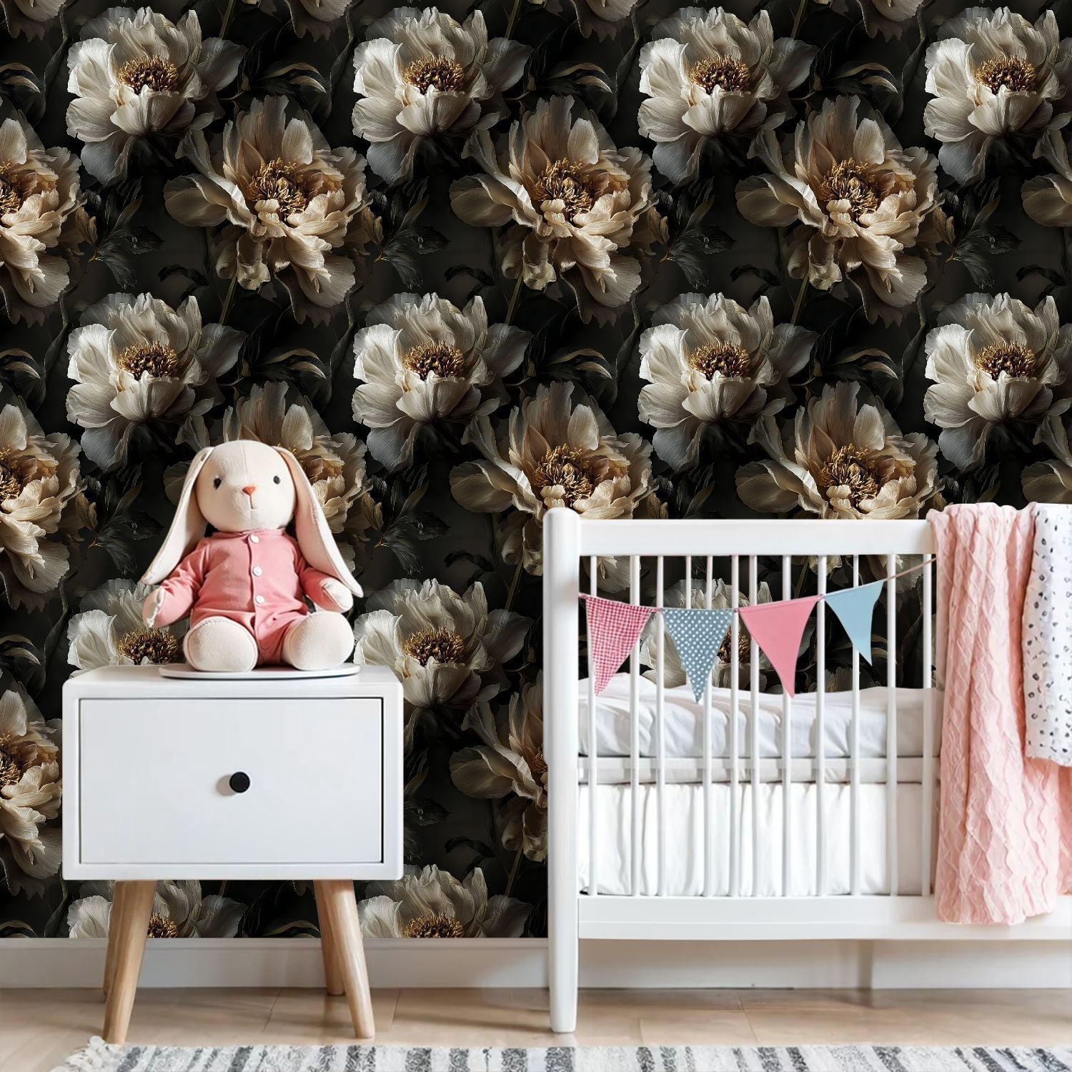Peel and Stick Wallpaper Elegant Peony Flowers Soft Beige White Tones Dark Wall Mural 23.6in x 9.8ft Self Adhesive Removable Wall Paper Renter Friendly Wallpaper for Nursery Bedroom Cabinets
