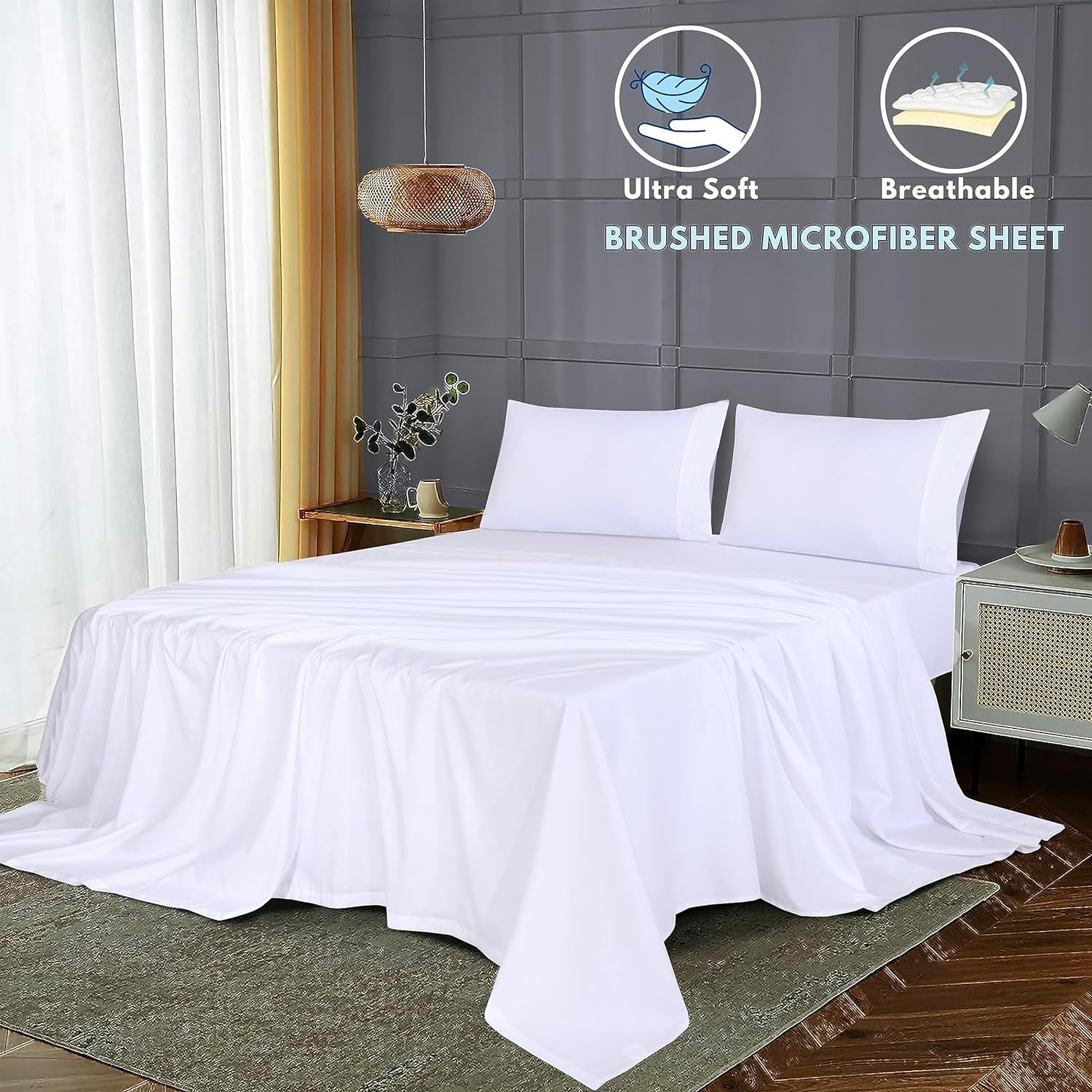 Ruvanti Full Size Sheets Set - Luxurious Silky Soft Microfiber Bedding - Cozy & Comfy - 15 inch Deep Pocket (Fits up to 17") Hotel Bed Sheets - 4 Pcs - White
