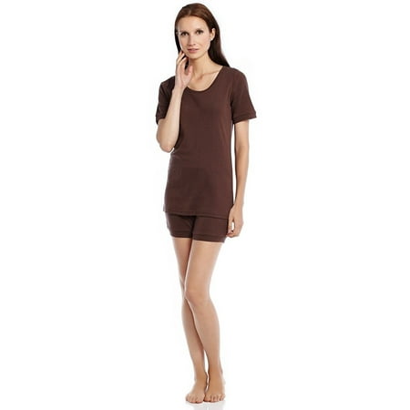 

Leveret Womens Two Piece Short Cotton Pajamas Brown S