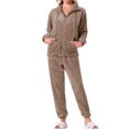 thumbnail image 1 of Conjunto de pijama para mujer INSPIRE CHIC de felpa, de manga larga, suelto y esponjoso, con pantalones con bolsillos, ropa de dormir cálida para invierno, color marrón, 1 of 6