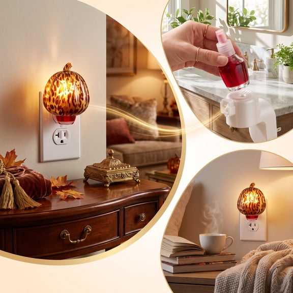 Halloween Pumpkin Night Light, Plug Into Wall, Vintage Leopard Print Pumpkin Aromatherapy Lamp LED Bulb Decoration for Home Bedroom Bathroom Kitchen Hallway, Gothic Decor