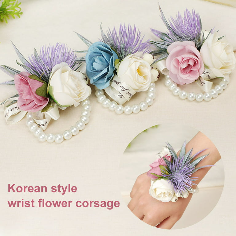 Wrist Corsage Flower Romantic Bow Decor Exquisite Bride Bridesmaid Wrist  Corsage Bracelet for Wedding Prom Anniversary E