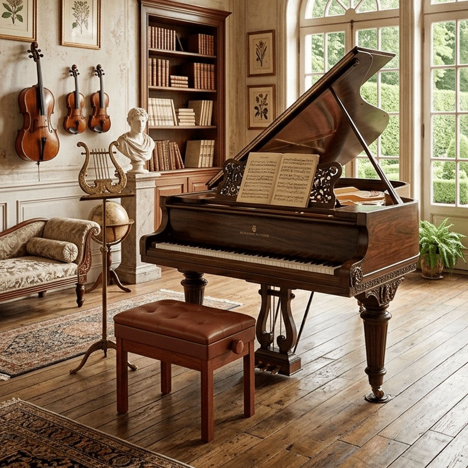 Adjustable Wooden Piano Bench Stool with Sheet Music Storage Brown