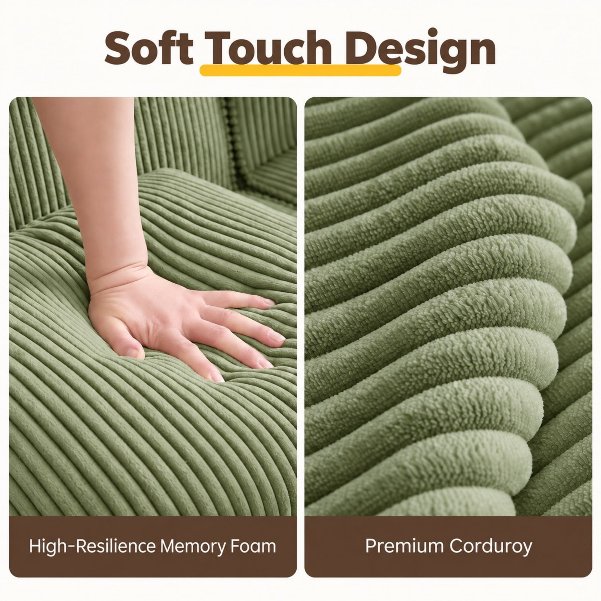 DEALTOPS 81" Modern Corduroy Floor Sofa, Modular 2-Seater Cloud Couch with Deep Seats & 2 Pillows, Green