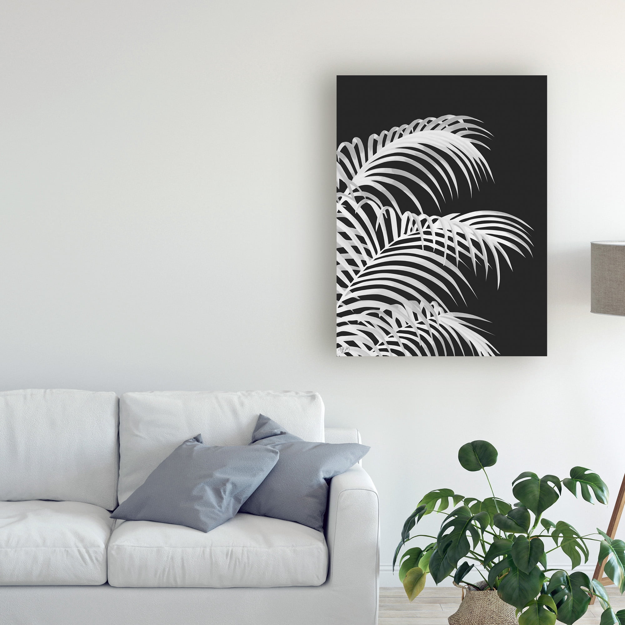 Trademark Fine Art 'Palm Leaf 1, White On Black' Canvas Art by Fab Funky