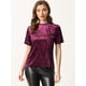 thumbnail image 4 of Camiseta de manga corta Allegra K terciopelo vintage borgoña S, 4 of 5