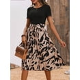 thumbnail image 5 of Women's Printed Round Neck Short Sleeve Midi Dress with Belted Waist 100% Polyester Easy Care Lightweight Silhouette, 5 of 7