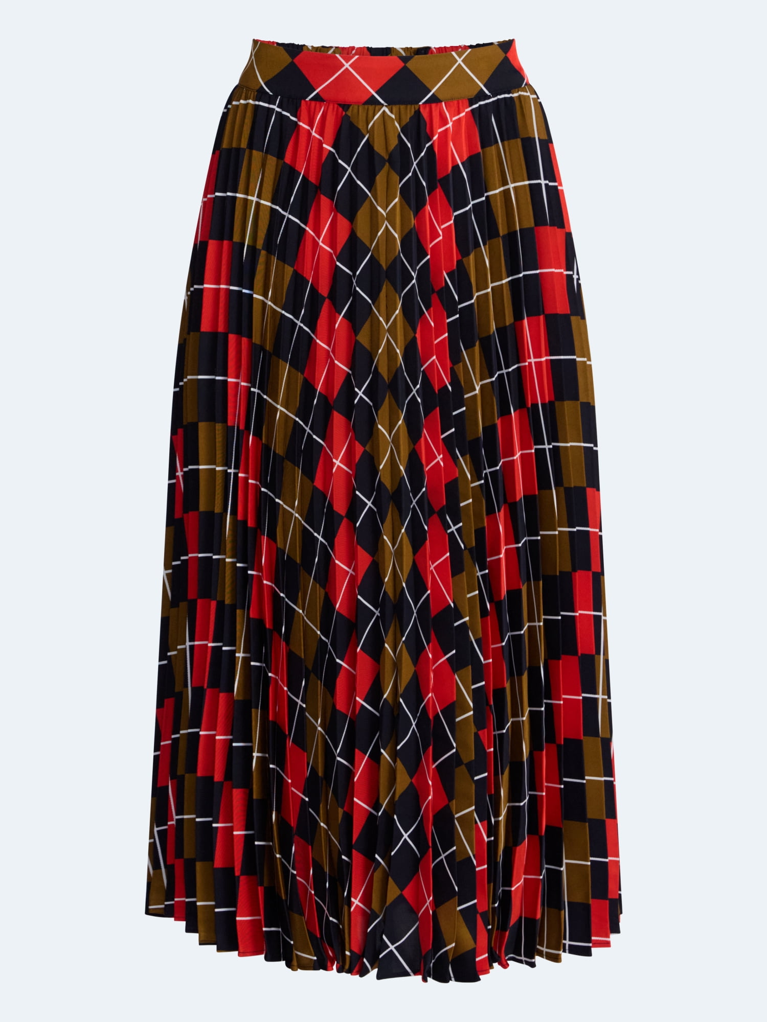 Free Assembly Women's and Women's Plus Sunburst Pleat Argyle Maxi Skirt, Sizes XS-4X