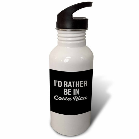 3dRose, Id rather be in Costa Rica. White lettering on black background., Flip Straw 21oz Water Bottle