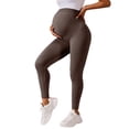 thumbnail image 2 of Amzcrzy Women's Maternity Leggings Solid Color Over The Belly Maternity Workout Clothes Stretchy Butt Lifting Ankle Length Pregnancy Active Workout Yoga Pants Brown M, 2 of 6