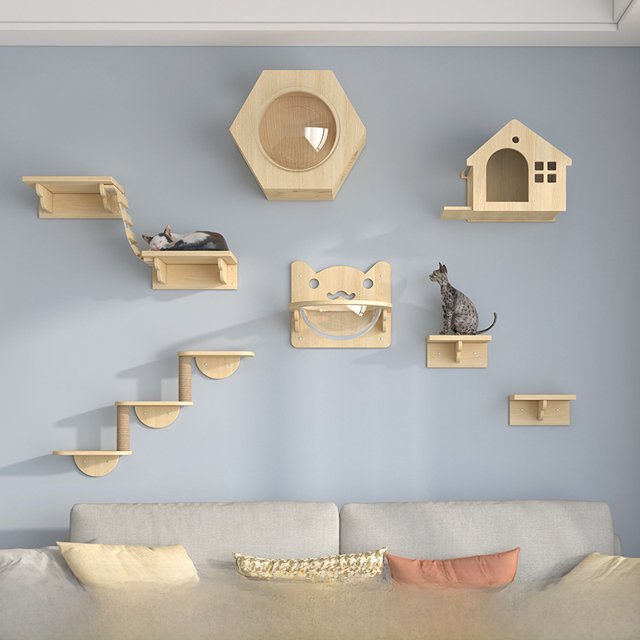Marco de escalada para gatos montado en la pared Plataforma de salto para gatos de madera maciza montada en la pared Tabla para rascar para gatos Plataforma de salto para gatos Nido de pared Poste