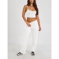 thumbnail image 5 of Women Cargo Pants Fleeece High Waisted Baggy Sweatpants for Women Casual Pants with 8 Pockets White XXL, 5 of 9