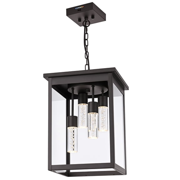 Melucee 4-Light Exterior Ceiling Lights Oil Rubbed Bronze Lantern 5CCT Large Outdoor Pendant Light Built-in LED Chips for Porch Garage Gazebo Patio