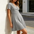 thumbnail image 6 of Vivianyo HD Women's Wrap V Neck Gingham Dresses, Short Sleeve Slim Casual Mini Sundresses for Women, Women's Black, Sizes S-3XL, 6 of 6