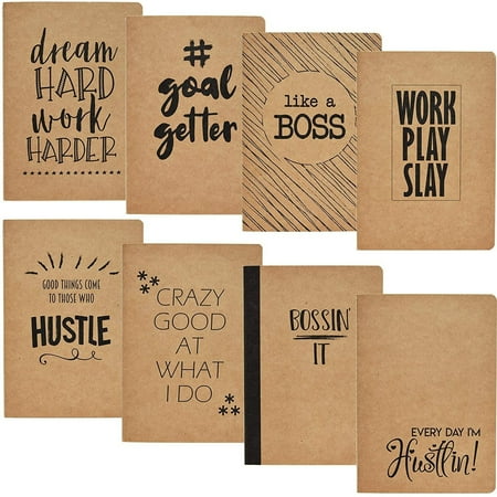 8 Pack Inspirational Notebook A5, 5x8 Kraft Paper Lined Journals, Bulk Set, Art Journals, Teacher Notebook for School Classroom, Home, Office - Motivational Theme
