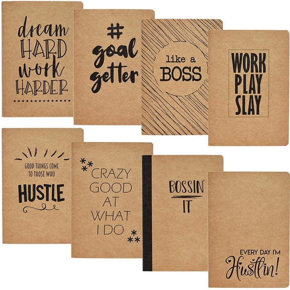 8 Pack Inspirational Notebook A5, 5x8 Kraft Paper Lined Journals, Bulk Set, Art Journals, Teacher Notebook for School Classroom, Home, Office - Motivational Theme