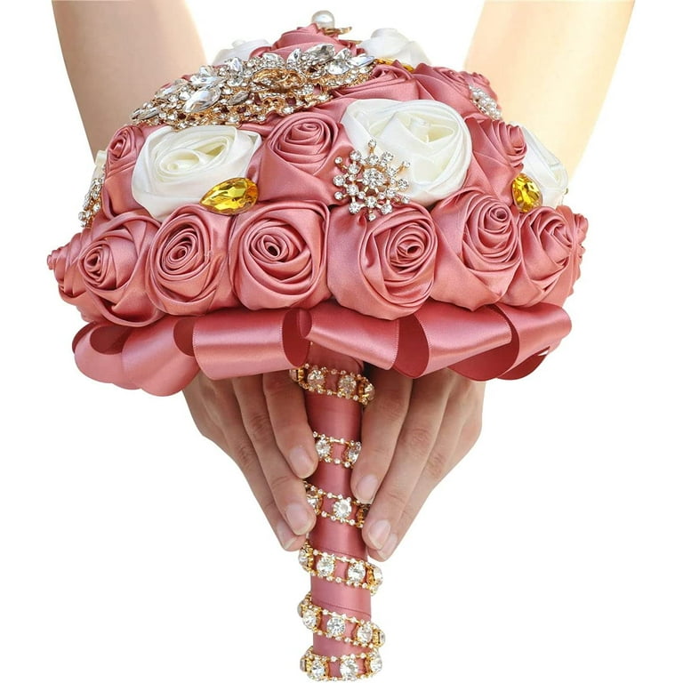 S-SSOY Hand Made Crystal Diamond Pearl Rhinestone Silk Roses Bridesmaid  Bridal Artificial Bouquets Customization Bride Holding Flower Wedding  Bouquet