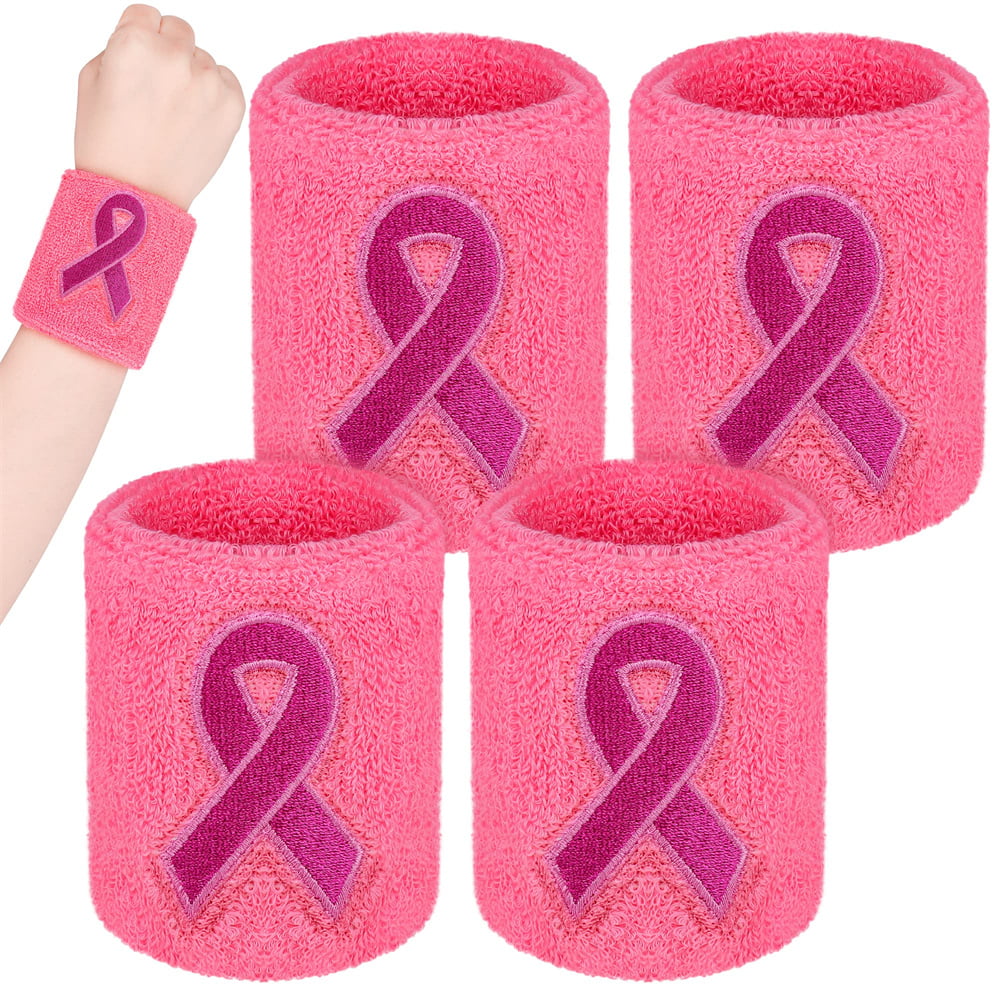 2 Pcs Wrist Sweatbands Breast Cancer Awareness Pink Ribbon Hope Socks & Wristbands Set 1 Pair Athletic Crew Socks 