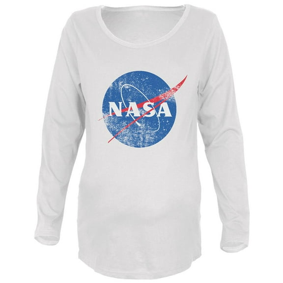 NASA Distressed Logo Maternity Soft Long Sleeve T Shirt White LG
