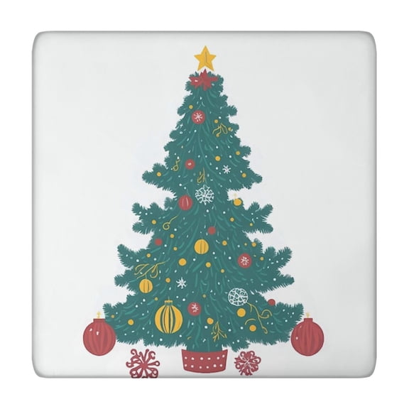Holiday Season Table Cover with Christmas Design, 34x34 Square Dimensions, Elastic Spandex Fabric Resists Wrinkles