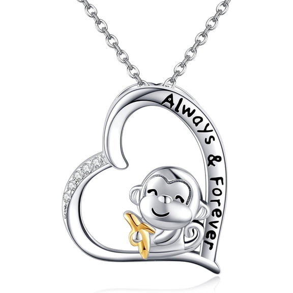 JUSORA Monkey Necklace 925 Sterling Silver Monkey Pendant Cute Animal Jewelry Gifts for Women